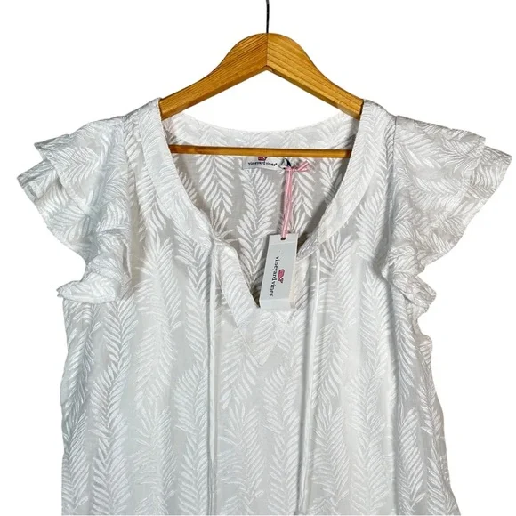 VINEYARD VINES Tasseled Embroidered Palm Tunic Shift Dress - Picture 4 of 11